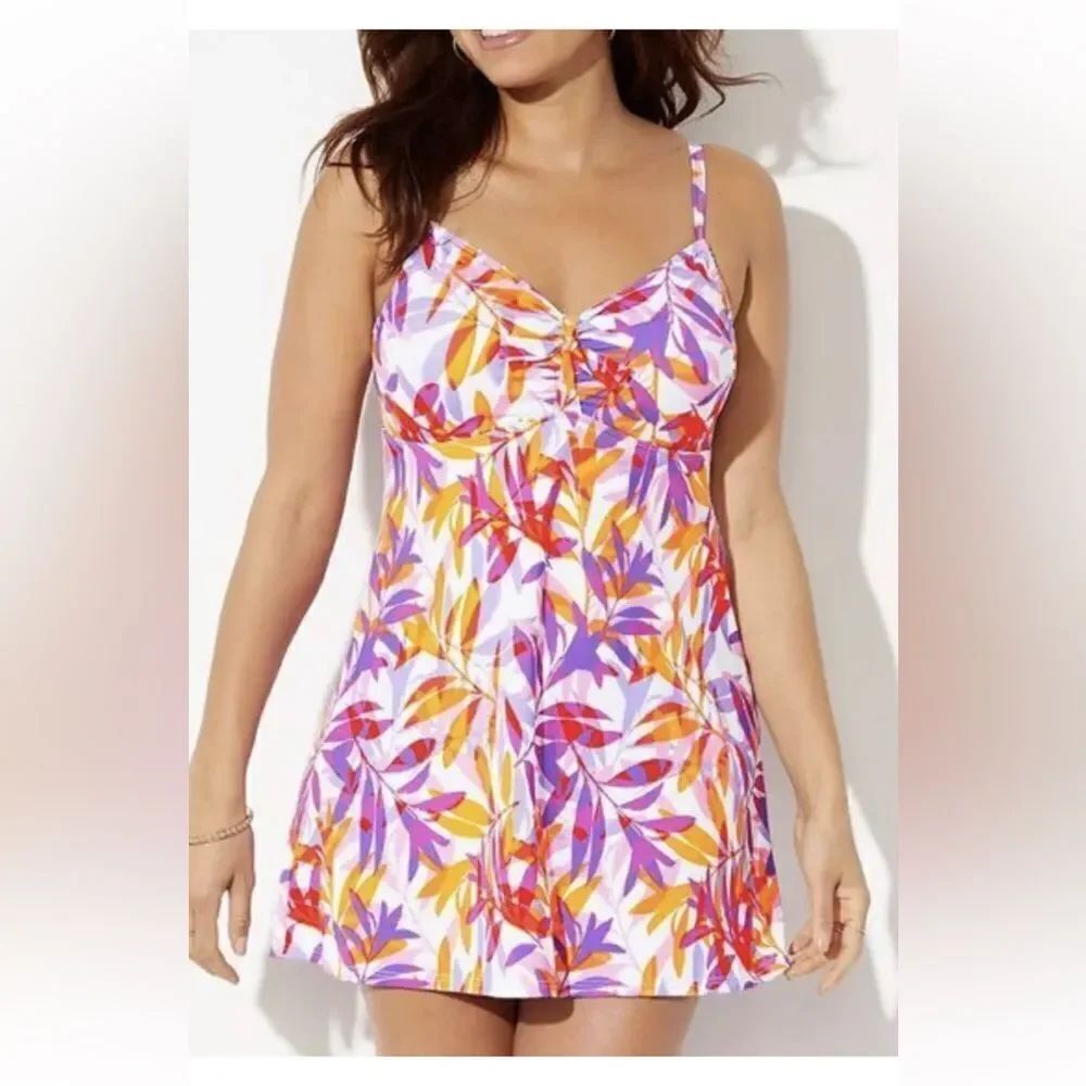 Swimsuits for All Swim Dress, Empire Waist, Underwire, 1 piece, Tummy control 18